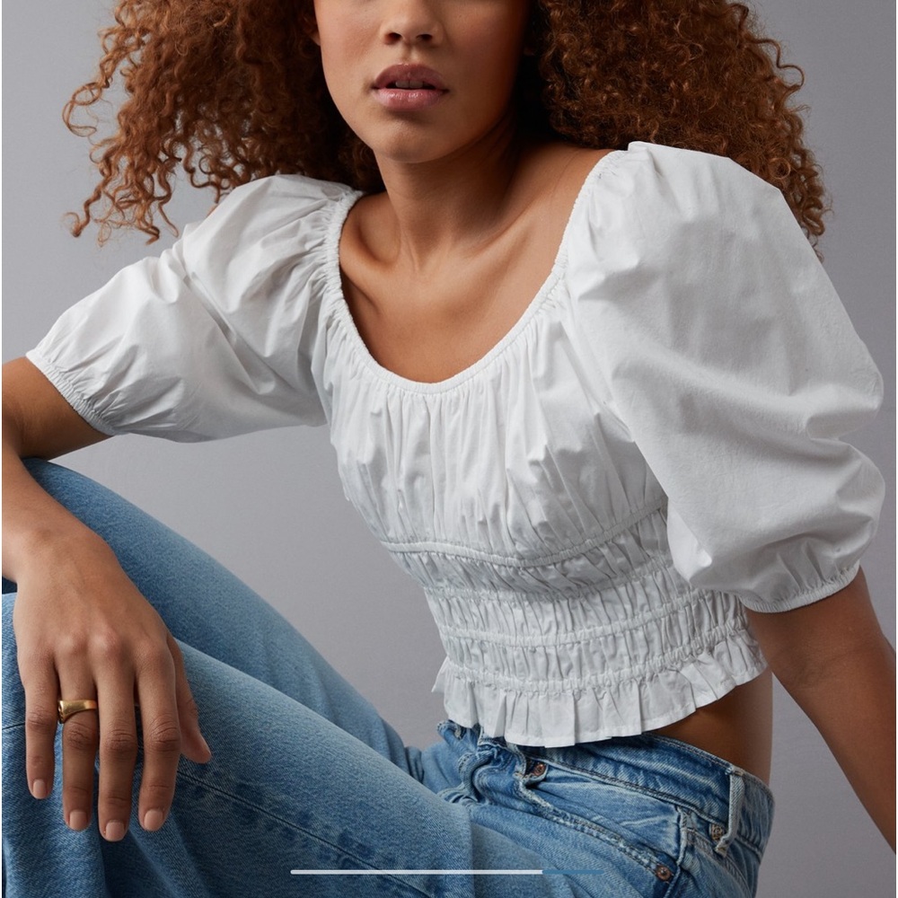 American Eagle Outfitters Ruched Puff Sleeve Top